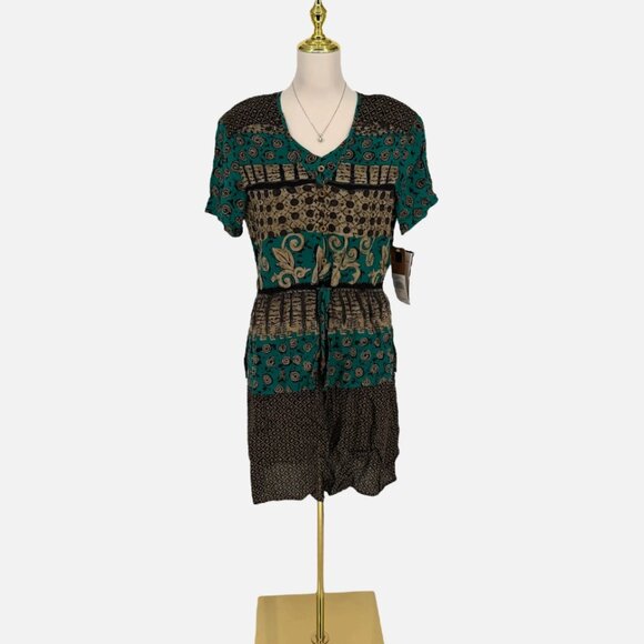 VTG Carole Little 10 Petite View Point Panel Print Tie Front Short Sleeve Dress - Picture 2 of 15